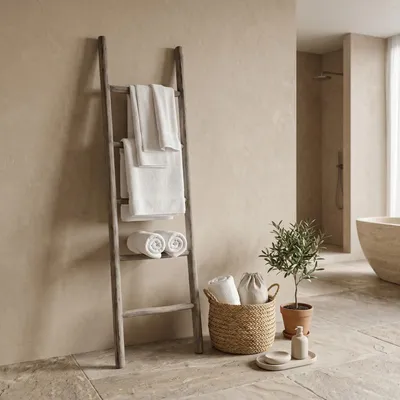 Produktbild von Dekorative Leiter aus gealtertem Teakholz, 175 cm – Handtuchleiter | Teakea