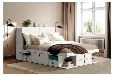 Produktbild von Bali Massivholzbett 180x200 - Stauraumbett mit Bettkasten - Praktisches Holzbett mit Lattenrost - Bett für kleine Schlafzimmer - Robustes Funktionsbett - Bettgestell in Eiche Natur