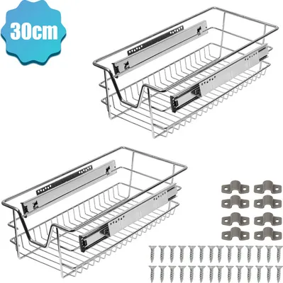 Obrázok produktu pre Yakimz 4X kuchynská zásuvka Skriňa Pull-Out Kôš Pull-Out Teleskopická zásuvka Predmontovaná chrómovaná strieborná 30 cm