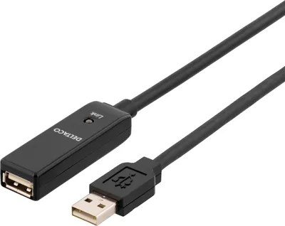 Produktbild von Deltaco USB2-EX10M, 10 m, USB A, USB A, USB 2.0, Stecker/Buchse, Schwarz
