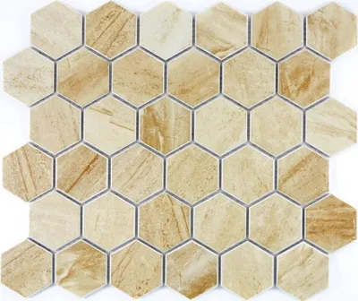 Produktbild von Mosaik Fliese Keramik Hexagon Travertin beige matt Fliesenspiegel Küche MOS11G-1202_f | 10 Mosaikmatten