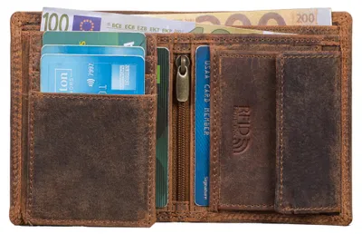 Produktbild von Benthill Kleine Herren Geldbörse Echt Leder - Männer Geldbeutel Mini mit RFID-Schutz - Slim Portemonnaie für Männer - Echtem Leder