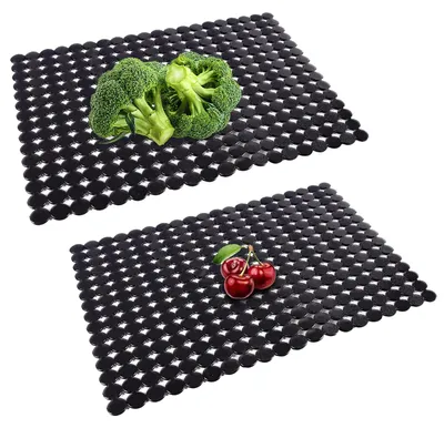 Produktbild von Set mit 2 dekorativen Spülbeckenmatten, 30 x 40 cm PVC-Ablaufmatte, zuschneidbare Spülbeckenschutzmatte, PVC-Spülbeckenmatte zum Zuschneiden, Schutzmatte für das Spülbecken (schwarz)
