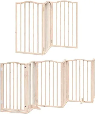 Produktbild von Famanu Hundezaun Inklappbar - Sicherheitszaun Haustier - Flexibel mit 12 Paneelen - 600 cm Länge - Natürliches Holz