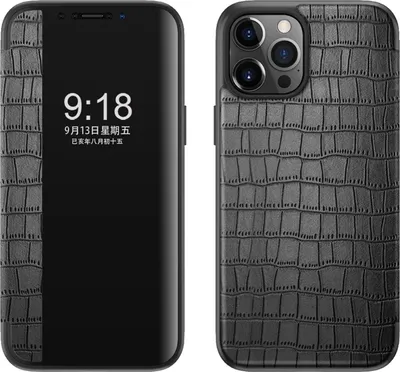 Produktbild von Für Apple iPhone 12 Pro Max 6.7 Handy Tasche Schwarz Krokodil Design Hülle Etuis