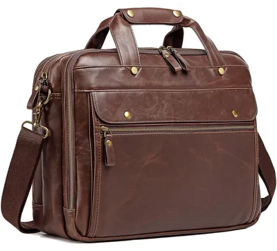 Productafbeelding van Solidchoice - Retro Leren Aktetas voor Laptops tot 15,6 Inch
