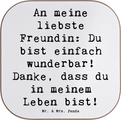 Produktbild von Mr. & Mrs. Panda Holzuntersetzer Spruch Liebste Freundin - Weiß - Geschenk, Bedanken, Wertschätzung, Untersetzer Glas, für Gläser, Aufmerksamkeit, Tassenuntersetzer