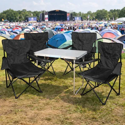 Produktbild von 5-teiliges Campingmöbel Set Schwarz XL Tisch 80x60x68cm + Anglersessel