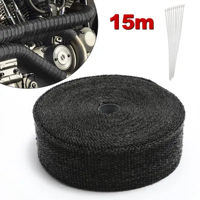 Image de Bande de protection thermique Vigevee 15M Titan pour échappement    Résistance à la chaleur jusqu'à 1 400 °C, bande de protection thermique, collecteur, bande pour collecteur, noir