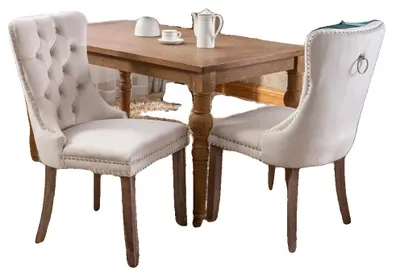 Image de Chaise de salle à manger, revêtement en velours, pieds en bois massif, beige CQY