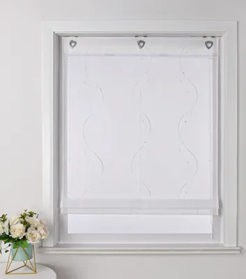 Produktbild von Joyswahl Raffrollo ohne Bohren Hakenaufhängung Ösenrollo mit gesticktem Wellenperlenmuster Stickerei BxH 80x140 cm Weiß 1 Stück
