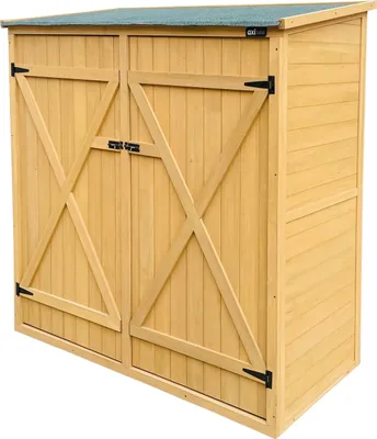Produktbild von AXI Casper Gartenschrank aus Holz in Braun | Geräteschrank / Geräteschuppen für den Garten mit 2 festen Ablagen | 149 x 78 x 164 cm