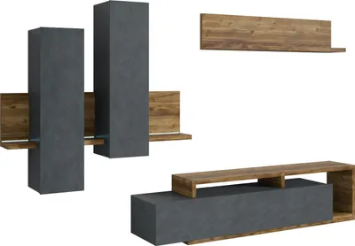 Produktbild von Furniture24 Wohnwand Bota 09 Schrankwand Hängeschrank Lowboard Hängeregal Stilvoll Wohnzimmer-Set Mediawand Schwarz