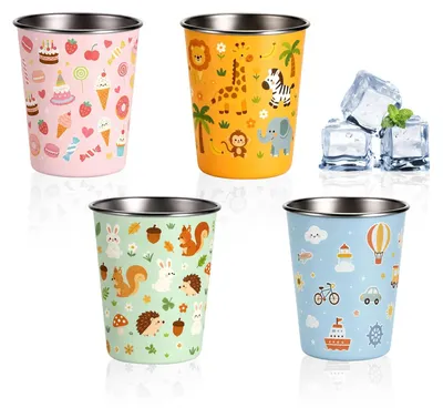 4 Edelstahlbecher für Kinder – Schule, Picknick, Reisen