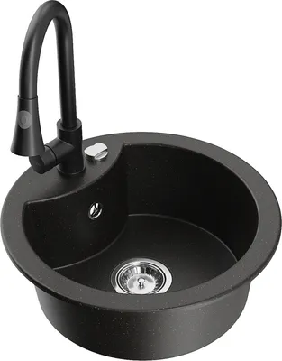 Produktbild von Mexen Diego 1-Becken-Granit-Spüle mit Mischbatterie Elia, Schwarz/Gold metallisch - 6512-75-670101-70