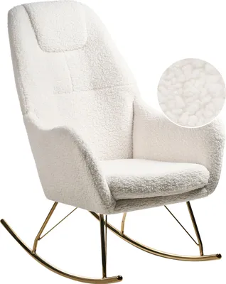 Produktbild von BELIANI Schaukelstuhl in cremeweiß mit Bouclé-Polsterung Metallbeinen in Gold und Armlehnen für das Wohnzimmer im modernen Glam-Stil