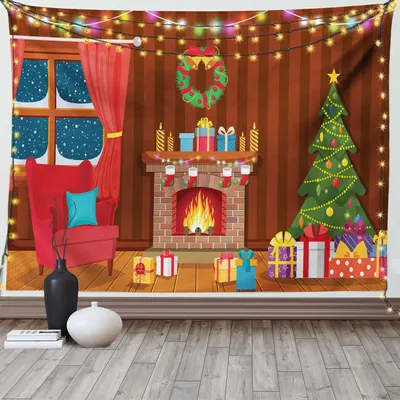 Wandteppich Weihnachten 230x140 cm, Stoff, Mehrfarbig