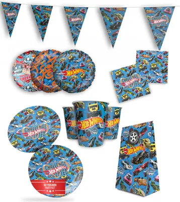Produktbild von Hot Wheels 52-tlg. Party Set – Deko mit Bechern Tellern Servietten Tüten