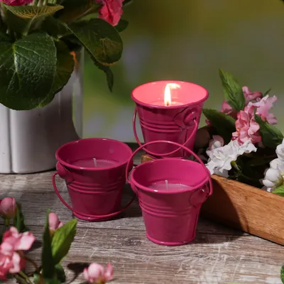 Produktbild von Duftkerzen CITRONELLA - Outdoor Kerzen im Metalleimer - H: 5,5cm - pink - 3er Set