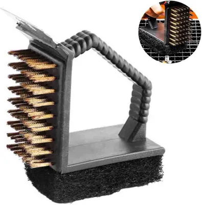 Produktbild von Verlängerte Grillbürste mit großem Holzgriff, Edelstahlborsten zum sicheren Reinigen von Grills