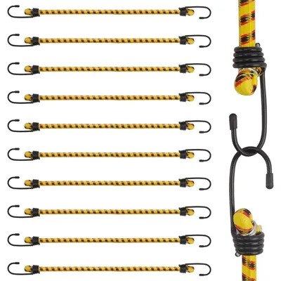 Immagine prodotto di Elastici con gancio, 10 pezzi, 40 cm, gialli, elastici, per il fissaggio di carichi, adatti per auto, biciclette e campeggio