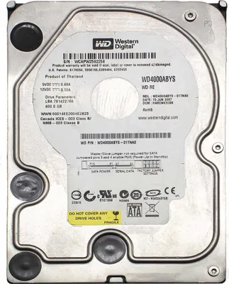 Imagen del producto de Western Digital RE2, 400 GB, SATA, 400 GB, 8,89 cm (3.5"), 0,97W, rango de temperatura de funcionamiento: 5 - 55 °C, rango de temperatura de almacenamiento: -40 - 65 °C