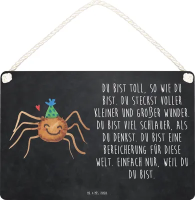 Produktbild von Mr. & Mrs. Panda Schild Spinne Agathe Party DIN A5 - Kreidetafel - Geschenk, Wunder, Motivation, holzbild, Wandbild Holz, Glück, Türschild, wandtafel, Selbstliebe