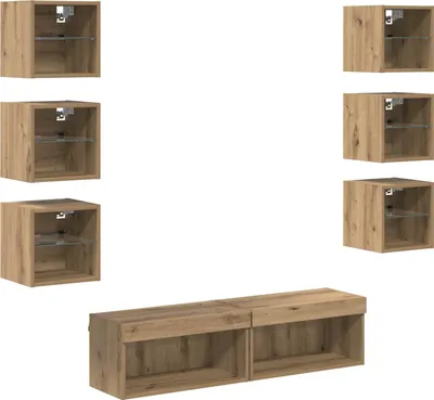 Productafbeelding van vidaXL TV-kastjes, 8 stuks, ambachtelijk eikenhout, met glas
