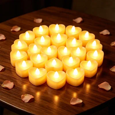 24er Set LED-Teelichter, herzförmig, warmweiß, batteriebetrieben