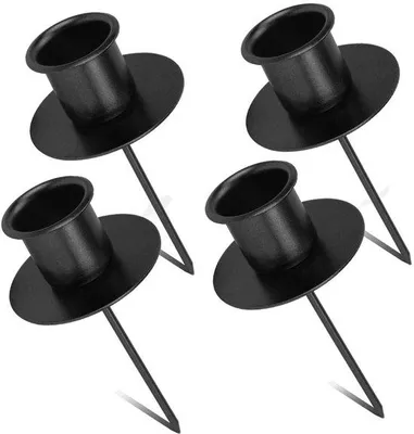 Productafbeelding van Unyqoos® 4-delige set metalen kaarshouders, zwart – voor stompkaarsen, met geïntegreerde spijkers, inzetbaar, ideaal voor decoratie en adventskrans