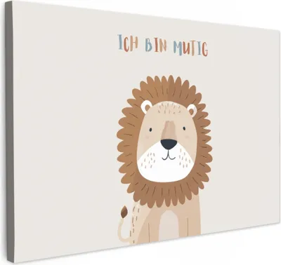 Produktbild von MuchoWow® - Leinwandbilder - Löwe - Beige - Tier - Mutig - Zitat, Wandbild, Wanddeko Bilder Wohnzimmer, 120x80 cm