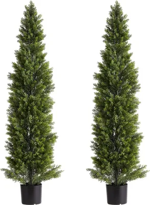 Produktbild von Künstliche Topiary-Zedernbäume, 2er-Set 1524 mm Kunstkiefernsträucher, Kunstseidenbäume sehen echt aus, einfache Montage für Dekoration, Veranda, Terrasse, Garten, Balkon, Hinterhof, Innenbereich, Büro