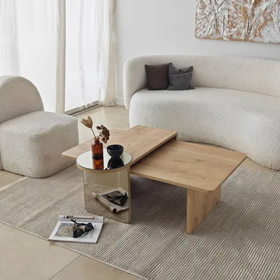 Produktbild von Skye Decor, Hochwertiges Kaffeetisch-Set (2 Teile), Bronze und Saphir-Eiche, 105 x 35 x 60 cm & 82 x 33 x 40 cm | 100% melaminbeschichtete Spanplatte, 18 mm dick | Modernes Design für stilvolle Wohnräume.
