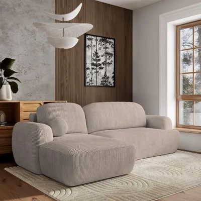 Produktbild von Masseno Ecksofa MODENZA P L-S mit Schlaffunktion L-Form, Sofa mit Bettkasten, Wohnzimmersofa, Couch, Soffa, Bettsofa, Couchgarnitur- Beige, POSO 02