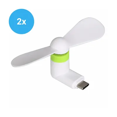 Produktbild von 2x USB-C Handy Ventilator Weiß – Mini Ventilator für Smartphone, Tragbarer USB-C Handy Lüfter