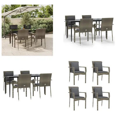 Produktbild von vidaXL 5 tlg. Garten Essgruppe mit Kissen Schwarz und Grau Poly Rattan - Garten Essgruppe - Garten Essgruppen - Essgruppe - Essgruppe Terrasse