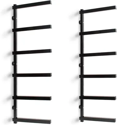 Obrázok produktu pre Kovové regály na drevo s nosnými ramenami, čierne regály s rozmermi 300 x 30 x 1025 mm, nástenné regály s nosnou konštrukciou a 6 policami, 50