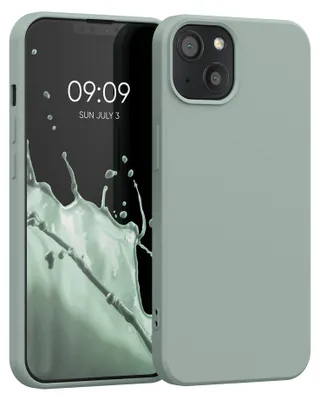Produktbild von kwmobile Hülle kompatibel mit Apple iPhone 13 Hülle - gummierte TPU Silikon Handyhülle - Schutzhülle für kabelloses Laden - Case in Graugrün