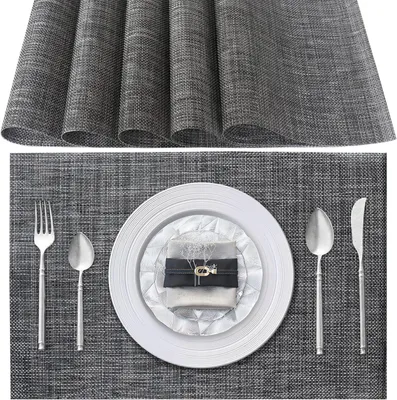 Produktbild von Abwaschbare Tischsets 6er-Set PVC hitzebeständige, rutschfeste Tischsets für Küche und Esstisch Hotel 45 x 30 cm (dunkelgrau)