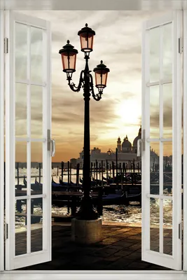 Produktbild von Wallario Poster mit Fenster-Illusion: Venedig - Lagune bei Sonnenuntergang, Größe: 61 x 91,5 cm (Maxiposter)