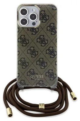 Produktbild von Guess IML 4G Printed Crossbody Case für iPhone 15 Pro braun