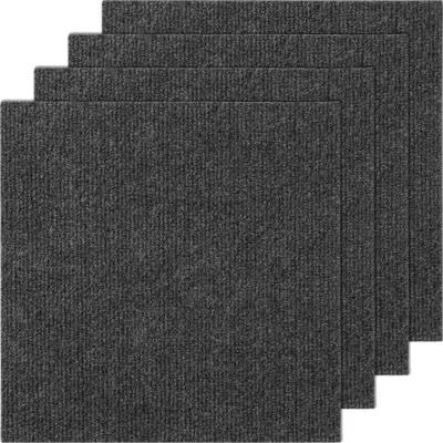 Immagine prodotto di Piastrelle di moquette Deluxe - Autoadesivo e morbido imbottito - Installazione fai da te per camera da letto e soggiorno - 305x305mm - 12 pezzi - Grigio scuro