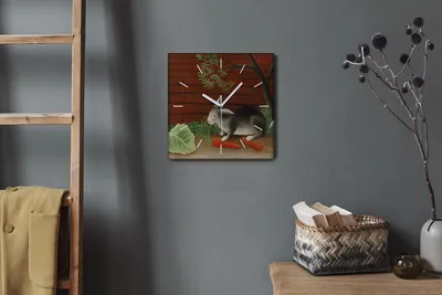 Produktbild von Coloray Hodiny Unikátní 30x30 cm  Tiché hodiny Pro obývací pokoj a kuchyň Nástěnné hodiny Plátno Bílé ručičky hodin - Králíci mrkve