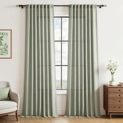 Obrázek produktu pro Záclony, poloprůhledné, zelené, sada 2 kusů, výška 260 cm, šířka 140 cm, vzhled lnu