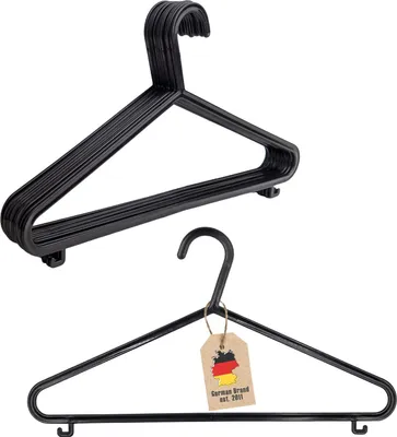Produktbild von Intirilife Kleiderbügel in GLANZ SCHWARZ - 10 Stück platzsparende Kleiderbügel aus glänzendem Kunststoff mit Hosensteg und Rockhaken - Garderobenbügel Wäschebügel Anzugbügel Jackenbügel Rockbügel