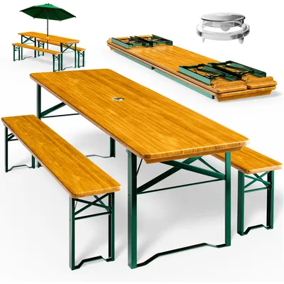 Produktbild von CASARIA® 2er Set Bierzeltgarnitur 170cm Klappbar Stabil 3 Teilig 2x Bierbank 1x Tisch Holz Biertischgarnitur Festzeltgarnitur Biergarten Biergarnitur