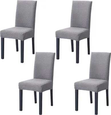 Obrázek produktu pro Potahy na jídelní židle, 4 balení moderních elastických elastických potahů na židle, pletené žakárové odnímatelné omyvatelné potahy sedadel, stříbrně šedé