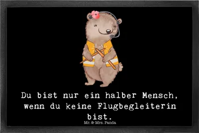 Produktbild von Mr. & Mrs. Panda fußmatte Flugbegleiterin Herz 40 x 60 cm - Schwarz - Geschenk, Fußabtreter, Gummimatte, Beruf, Lustig, Spruch, Schmutzmatte, Stewardess, Schmutzfangmatte
