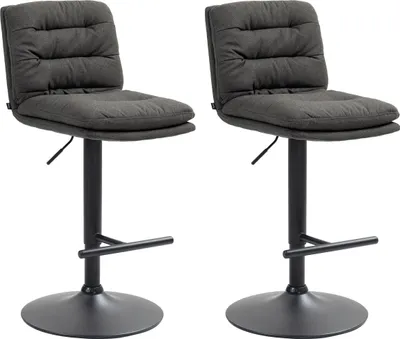 Produktbild von CLP 2er Set Barhocker Damar mit Stoffbezug I Barstuhl höhenverstellbar und drehbar I Tresenhocker mit Fußstütze und Rückenlehne, Farbe: dunkelgrau, Gestellfarbe: schwarz
