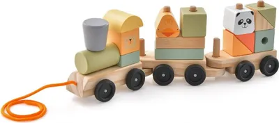 Produktbild von 3-teilige Holzeisenbahn-Set mit stapelbaren Bausteinen niedlichen Tiermustern & Hakenverbindungen
